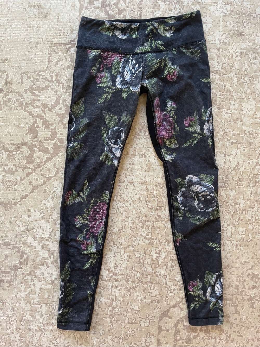 Lululemon Wunder Under Floral Full Length Leggings Black Multi Size 8
